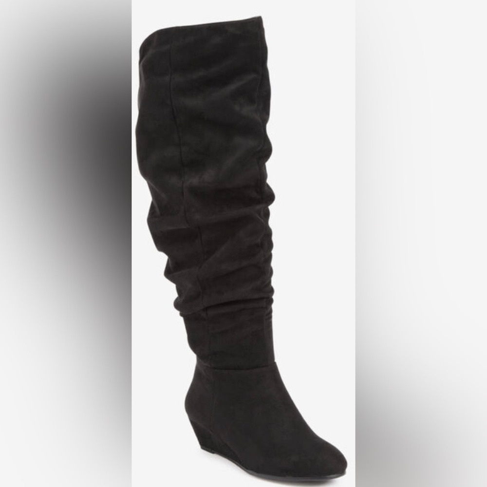 Comfortview  Black suede tall wedge boots size 10M (wide calf, I think)